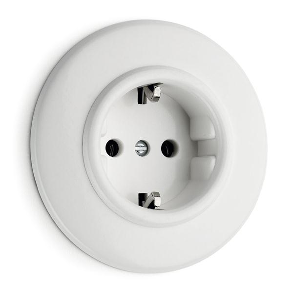 Vägguttag jordat vit med ring