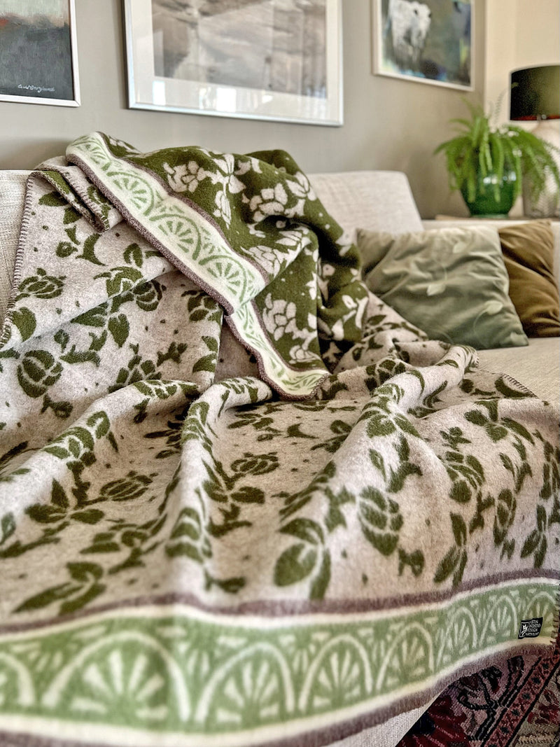 Coperta di lana giovanile verde/beige