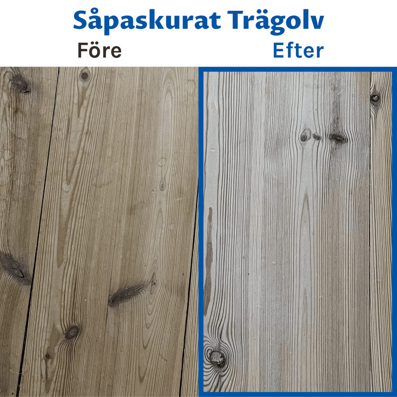 Före och efter såpskurat golv